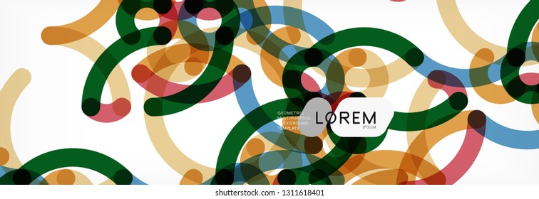 Curly wave lines abstract background design, transparent color lines on gray, vector illustration