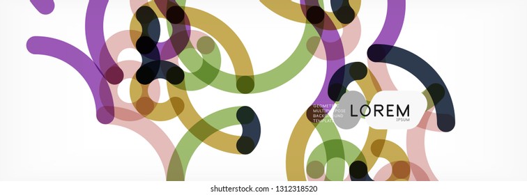 Curly wave lines abstract background design, transparent color lines on gray, vector illustration