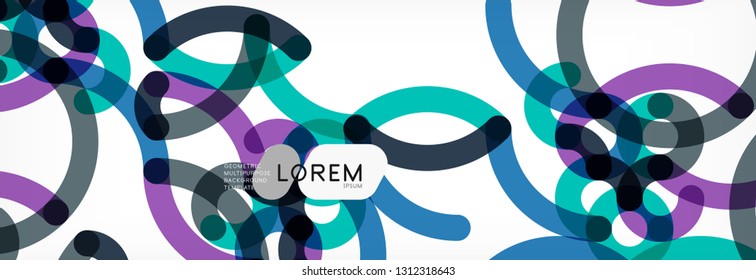 Curly wave lines abstract background design, transparent color lines on gray, vector illustration