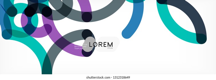 Curly wave lines abstract background design, transparent color lines on gray, vector illustration