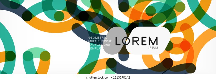 Curly wave lines abstract background design, transparent color lines on gray, vector illustration