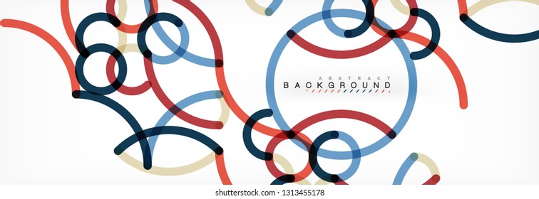 Curly wave lines abstract background design, transparent color lines on gray, vector illustration