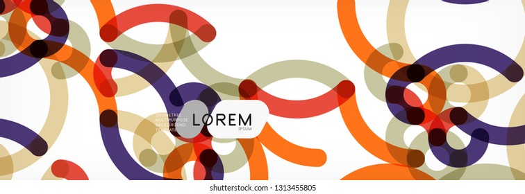 Curly wave lines abstract background design, transparent color lines on gray, vector illustration