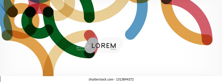 Curly wave lines abstract background design, transparent color lines on gray, vector illustration