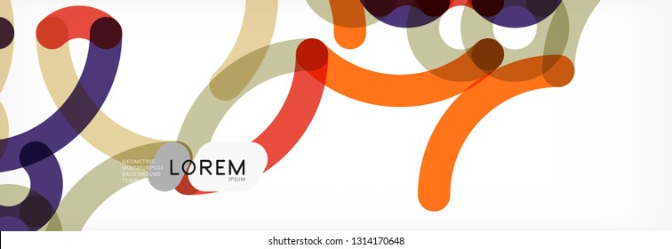 Curly wave lines abstract background design, transparent color lines on gray, vector illustration
