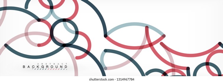 Curly wave lines abstract background design, transparent color lines on gray, vector illustration