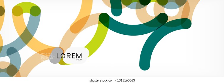 Curly wave lines abstract background design, transparent color lines on gray, vector illustration