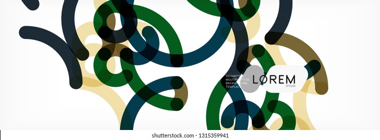 Curly wave lines abstract background design, transparent color lines on gray, vector illustration