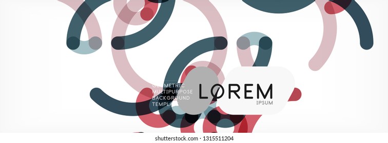 Curly wave lines abstract background design, transparent color lines on gray, vector illustration