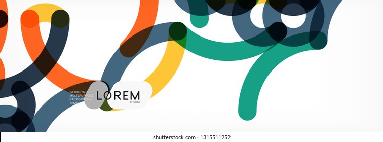Curly wave lines abstract background design, transparent color lines on gray, vector illustration