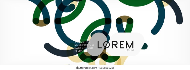Curly wave lines abstract background design, transparent color lines on gray, vector illustration