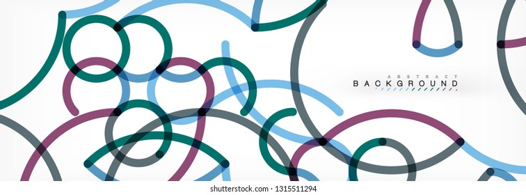 Curly wave lines abstract background design, transparent color lines on gray, vector illustration