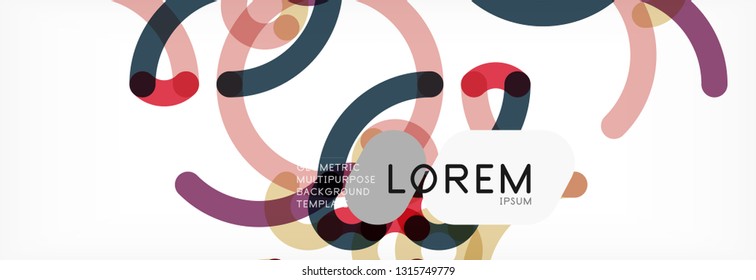 Curly wave lines abstract background design, transparent color lines on gray, vector illustration