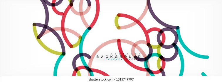 Curly wave lines abstract background design, transparent color lines on gray, vector illustration