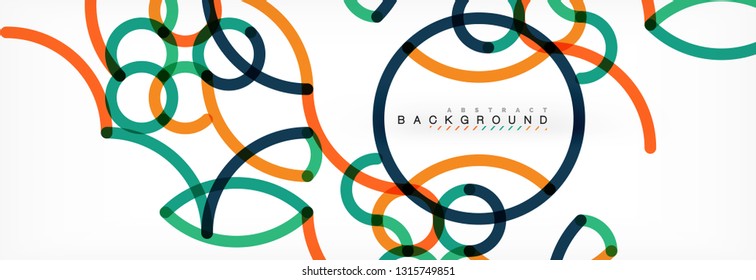 Curly wave lines abstract background design, transparent color lines on gray, vector illustration