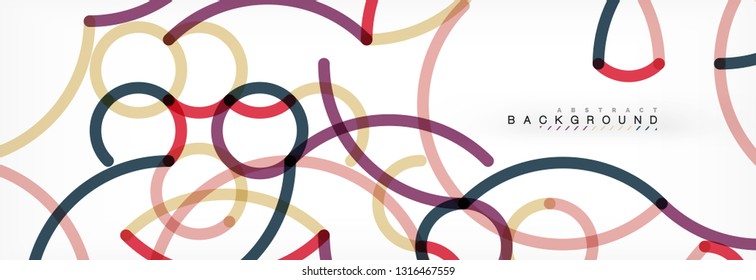 Curly wave lines abstract background design, transparent color lines on gray, vector illustration