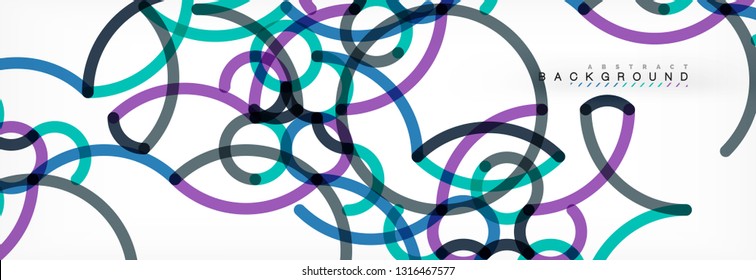 Curly wave lines abstract background design, transparent color lines on gray, vector illustration