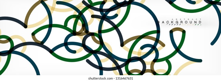 Curly wave lines abstract background design, transparent color lines on gray, vector illustration