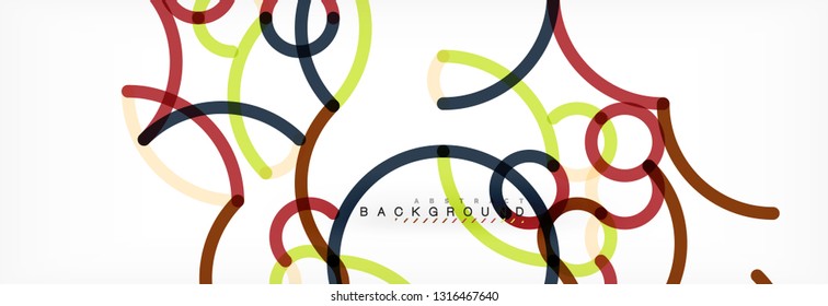 Curly wave lines abstract background design, transparent color lines on gray, vector illustration
