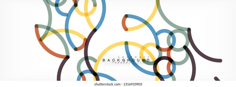 Curly wave lines abstract background design, transparent color lines on gray, vector illustration