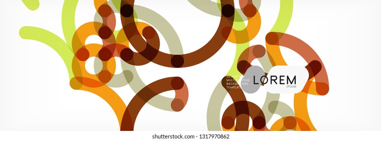 Curly wave lines abstract background design, transparent color lines on gray, vector illustration