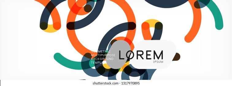 Curly wave lines abstract background design, transparent color lines on gray, vector illustration