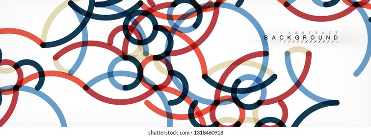 Curly wave lines abstract background design, transparent color lines on gray, vector illustration
