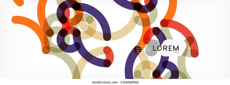 Curly wave lines abstract background design, transparent color lines on gray, vector illustration