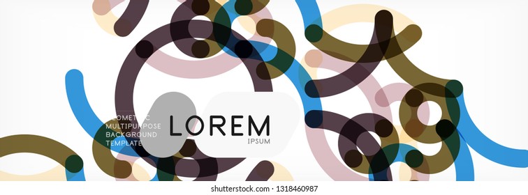 Curly wave lines abstract background design, transparent color lines on gray, vector illustration