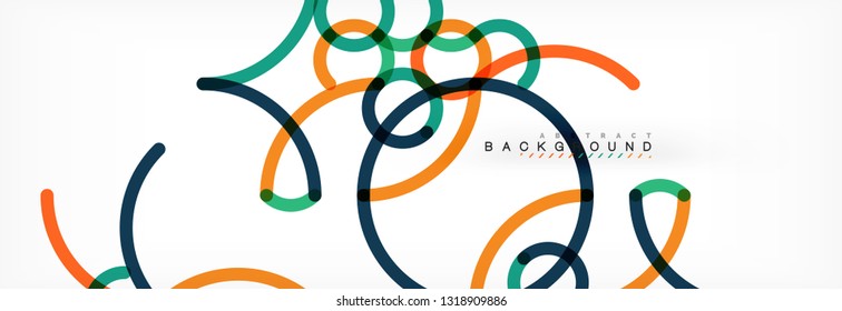 Curly wave lines abstract background design, transparent color lines on gray, vector illustration