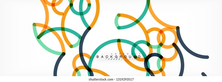Curly wave lines abstract background design, transparent color lines on gray, vector illustration