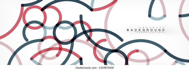Curly wave lines abstract background design, transparent color lines on gray, vector illustration