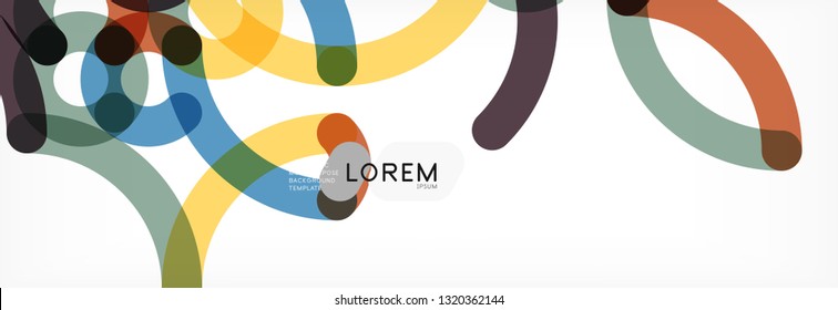 Curly wave lines abstract background design, transparent color lines on gray, vector illustration