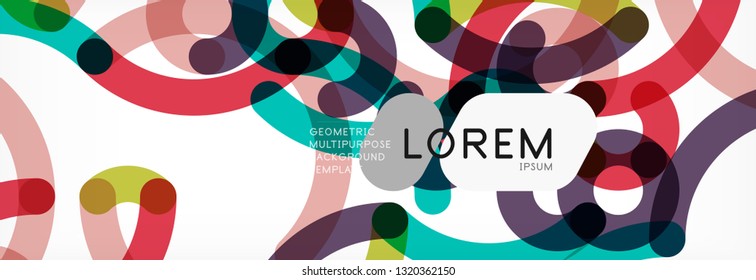 Curly wave lines abstract background design, transparent color lines on gray, vector illustration