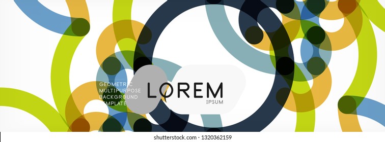 Curly wave lines abstract background design, transparent color lines on gray, vector illustration