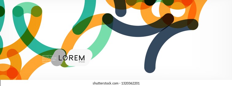 Curly wave lines abstract background design, transparent color lines on gray, vector illustration