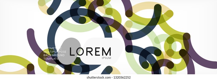 Curly wave lines abstract background design, transparent color lines on gray, vector illustration