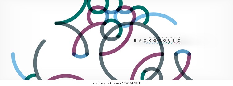 Curly wave lines abstract background design, transparent color lines on gray, vector illustration