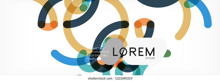 Curly wave lines abstract background design, transparent color lines on gray, vector illustration