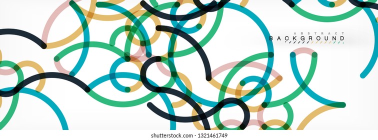 Curly wave lines abstract background design, transparent color lines on gray, vector illustration