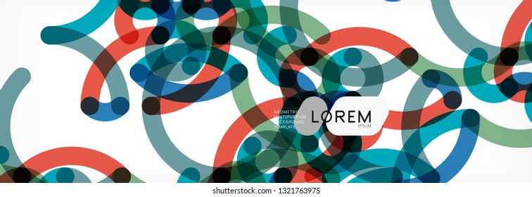 Curly wave lines abstract background design, transparent color lines on gray, vector illustration