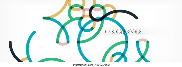 Curly wave lines abstract background design, transparent color lines on gray, vector illustration