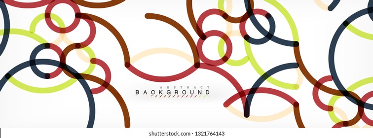 Curly wave lines abstract background design, transparent color lines on gray, vector illustration