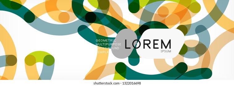 Curly wave lines abstract background design, transparent color lines on gray, vector illustration