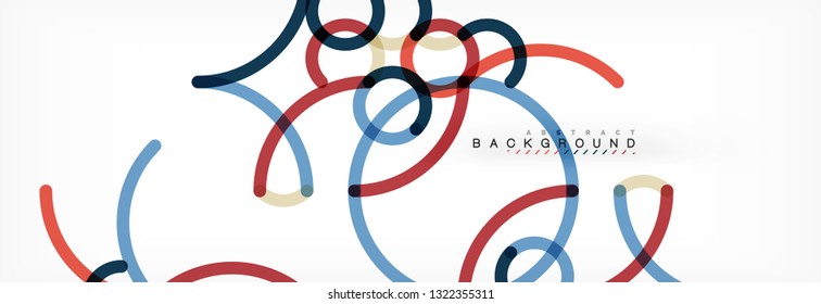 Curly wave lines abstract background design, transparent color lines on gray, vector illustration