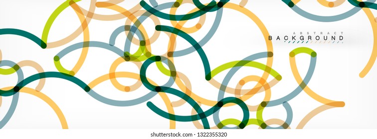 Curly wave lines abstract background design, transparent color lines on gray, vector illustration