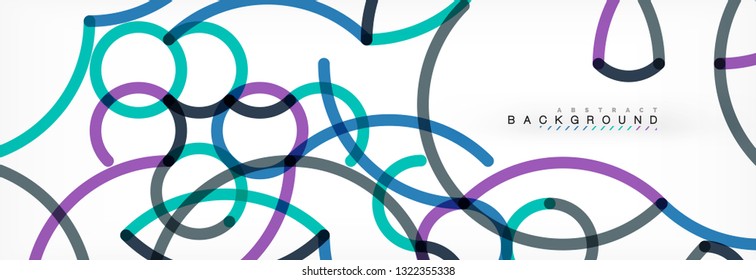 Curly wave lines abstract background design, transparent color lines on gray, vector illustration