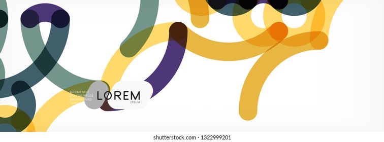 Curly wave lines abstract background design, transparent color lines on gray, vector illustration
