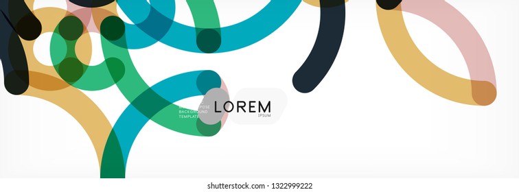 Curly wave lines abstract background design, transparent color lines on gray, vector illustration