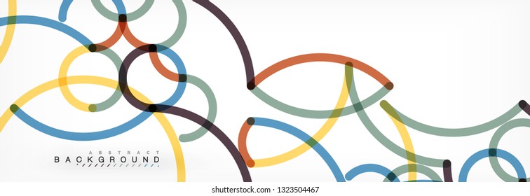 Curly wave lines abstract background design, transparent color lines on gray, vector illustration